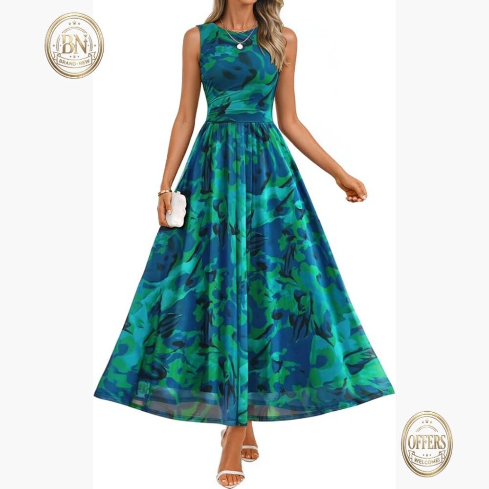 Polyester Elastane Mesh Maxi Dress Sleeveless Cre… - image 1